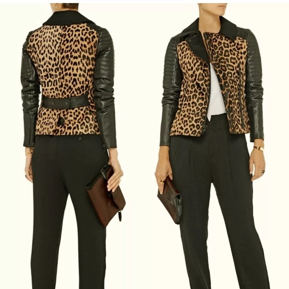 A.L.C leopard Print calf hair Leather Jacket - Picture 3 of 8